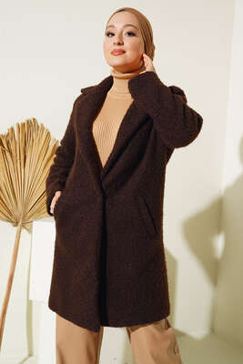 Tek Düğmeli Buklet Kaban Kahve - Kaban