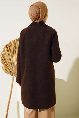 Tek Düğmeli Buklet Kaban Kahve - Kaban