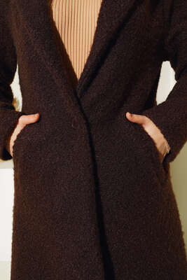 Tek Düğmeli Buklet Kaban Kahve - Kaban