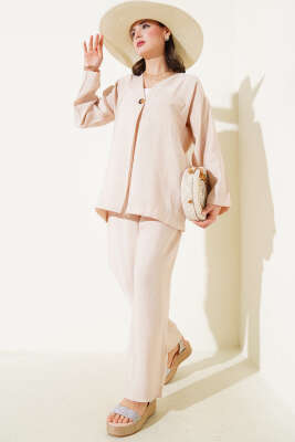 Tek Düğmeli Cepli İkili Takım Bej 