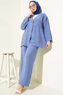 Tek Düğmeli Cepli İkili Takım İndigo 