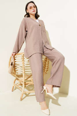 Tek Düğmeli Cepli İkili Takım Vizon - NEVA MODA