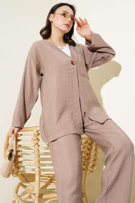 Tek Düğmeli Cepli İkili Takım Vizon - İkili Takım