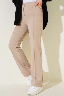 Tek Düğmeli Çımalı Pantolon Bej 