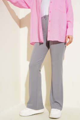 Tek Düğmeli Çımalı Pantolon Gri 