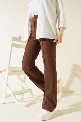 Tek Düğmeli Çımalı Pantolon Kahve 