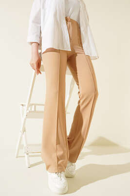 Tek Düğmeli Çımalı Pantolon Latte - Yılın Fırsatı