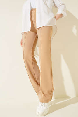 Tek Düğmeli Çımalı Pantolon Latte - Yılın Fırsatı