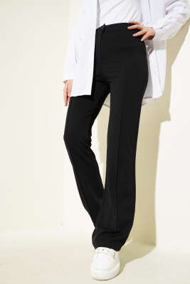 Tek Düğmeli Çımalı Pantolon Siyah 