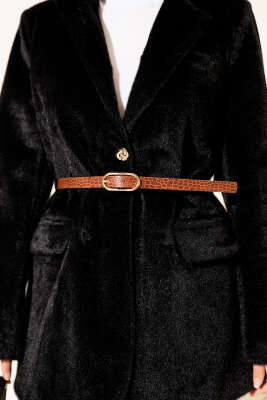 Tek Düğmeli Kemerli Sakallı Ceket Siyah - Ceket