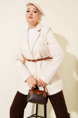 Tek Düğmeli Kemerli Sakallı Ceket Taş 