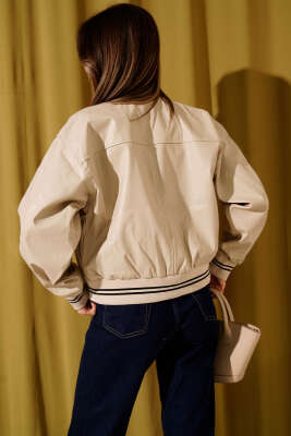 Torba Cepli Ribanalı Kısa Deri Ceket Bej - Kadın Giyim Modelleri