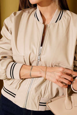 Torba Cepli Ribanalı Kısa Deri Ceket Bej - Kadın Giyim Modelleri