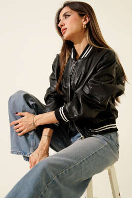 Torba Cepli Ribanalı Kısa Deri Ceket Siyah - GÜZEL ÇANTA