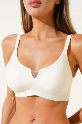 Transparan Detay Sıfır His Ziro Gram Sütyen Ekru - MİSS FELİZ