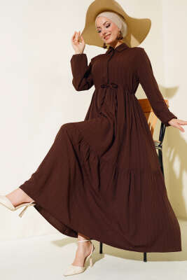 Tünelli Patlı Elbise Kahve 