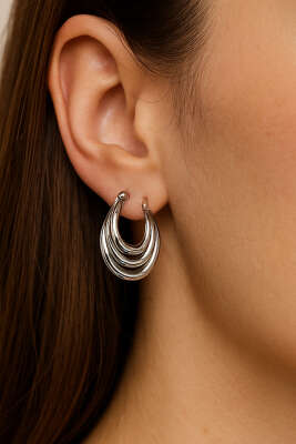 Üç Bantlı Halka Küpe Gümüş - KONYALI BİJUTERİ