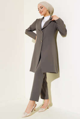 Uzun Ceket İkili Takım Füme 