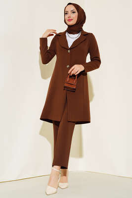 Uzun Ceket İkili Takım Kahve - İKİLİ TAKIM