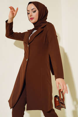 Uzun Ceket İkili Takım Kahve - İKİLİ TAKIM