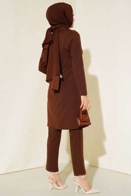 Uzun Ceket İkili Takım Kahve - İKİLİ TAKIM