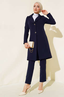 Uzun Ceket İkili Takım Lacivert 