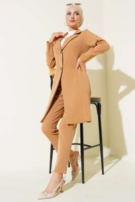 Uzun Ceket İkili Takım Latte 