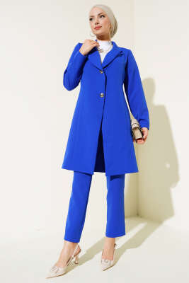 Uzun Ceket İkili Takım Saks 