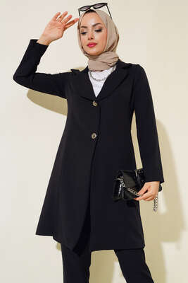 Uzun Ceket İkili Takım Siyah 