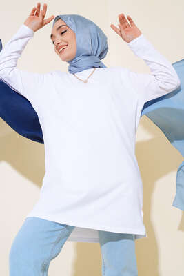 Uzun Kol Basic Tunik Beyaz 