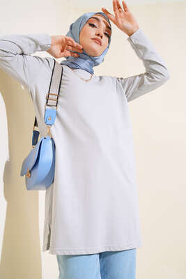 Uzun Kol Basic Tunik Kayrak Grisi 