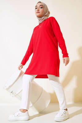 Uzun Kol Basic Tunik Kırmızı 