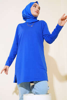 Uzun Kol Basic Tunik Saks 