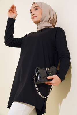 Uzun Kol Basic Tunik Siyah 