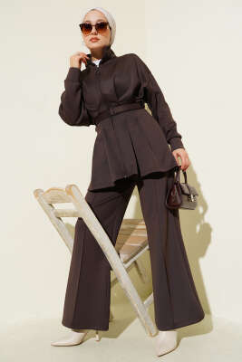 Uzun Pensli Kemerli İkili Takım Kahve - İkili Takım