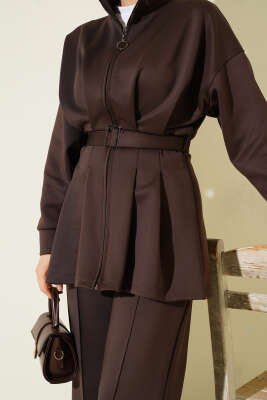 Uzun Pensli Kemerli İkili Takım Kahve - İkili Takım