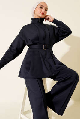 Uzun Pensli Kemerli İkili Takım Lacivert 