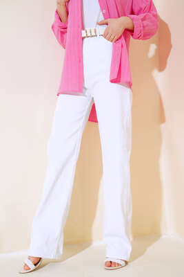 Uzun Salaş Kot Pantolon Beyaz 