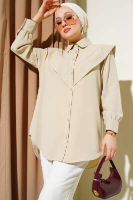 V Detaylı Gömlek Bej 