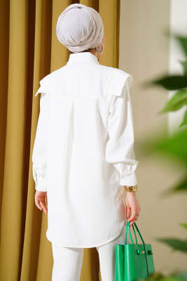 V Detaylı Gömlek Ekru - Gömlek