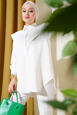 V Detaylı Gömlek Ekru - FİXAY