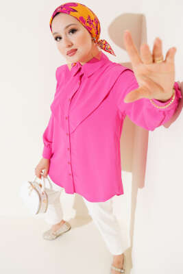 V Detaylı Gömlek Fuşya 