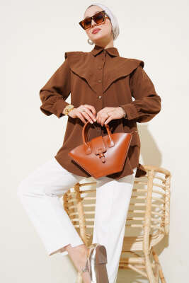 V Detaylı Gömlek Taba 