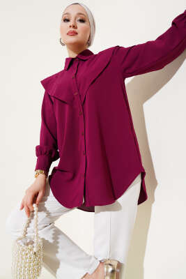 V Detaylı Gömlek Vişne 