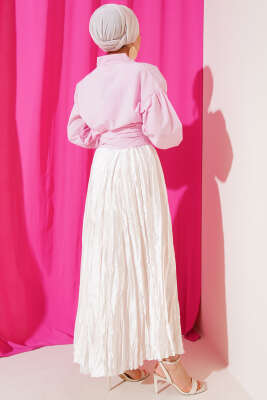 V Yaka Bağlamalı Kısa Gömlek Pembe - Gömlek