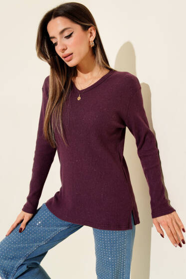 V Yaka Fitilli Kaşe Bluz Magenta - Kadın Giyim Modelleri