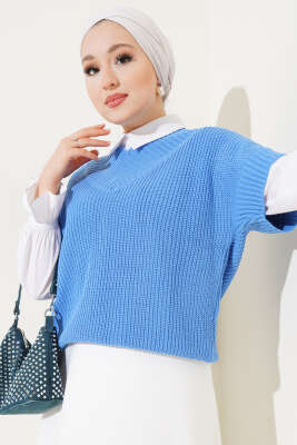 V Yaka Selanik Triko Süveter İndigo 