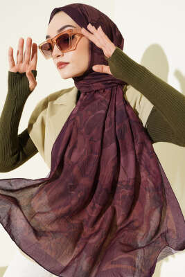 Vintage Ebruli Bambu Kraş Şal Mürdüm