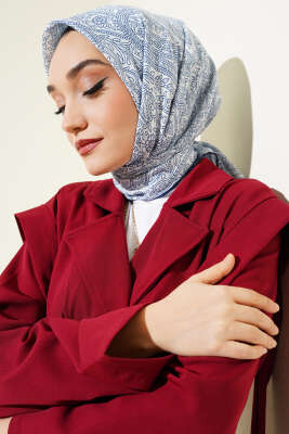 Vintage Motifli Eşarp Beyaz 