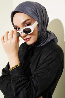 Vintage Motifli Eşarp Füme 